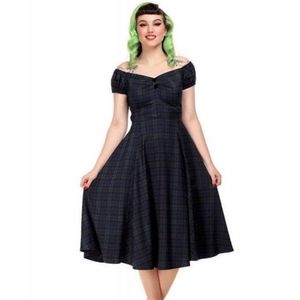 Collectif Green Plaid Retro dress Size M UK 12